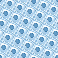 blue abstract background pattern made of cube framed circles in front of a hexagon structure