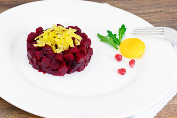 Beetroot Tartare with Fried Egg Yolk