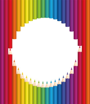 Pencils forming a round frame. Illustration on white background.
