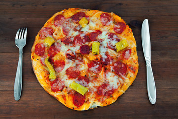 pizza on wood background