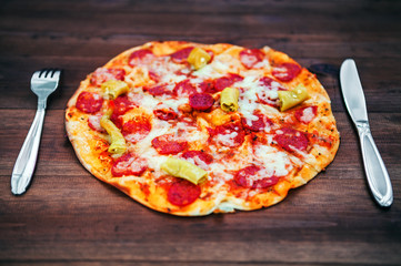 pizza on wood background