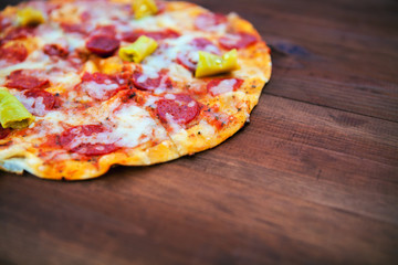 pizza on wood background