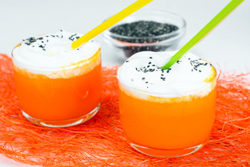 Pumpkin Juice Latte with Whipped Cream and Chia Seeds