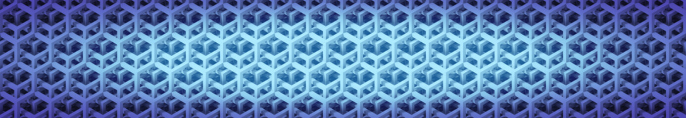 banner with a blue grid  made of connected cubes structures with vignette 

