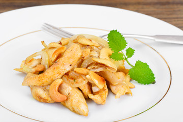 Chicken with Cashew Nuts and Soy Sauce. Asian Cuisine
