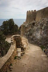 Ruins of Lindos castle on Rhodes island in Greece