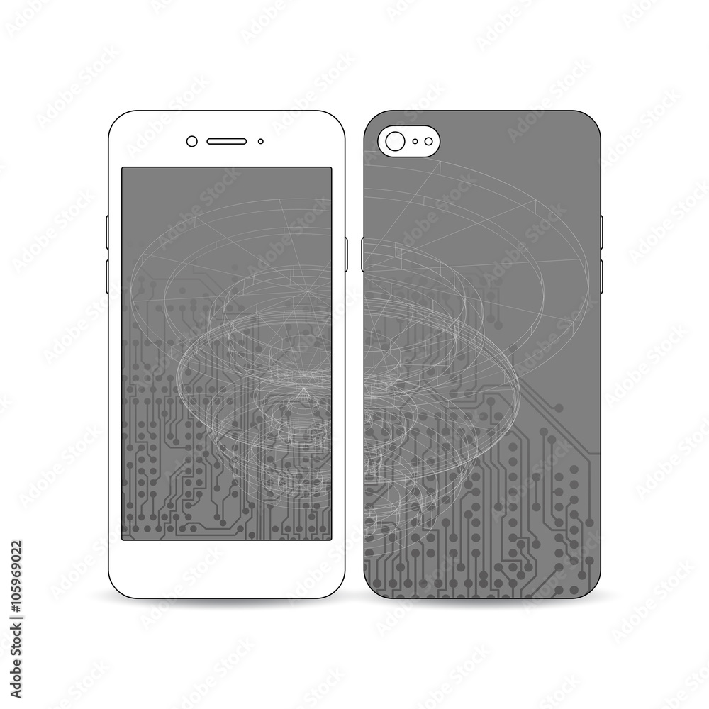 Poster mobile smartphone with an example of the screen and cover design isolated on white background. micro