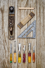 old tools on a wooden table
