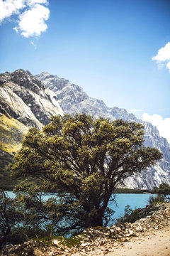 Huaraz, Peru, Huandoy mountain and Paron lake
