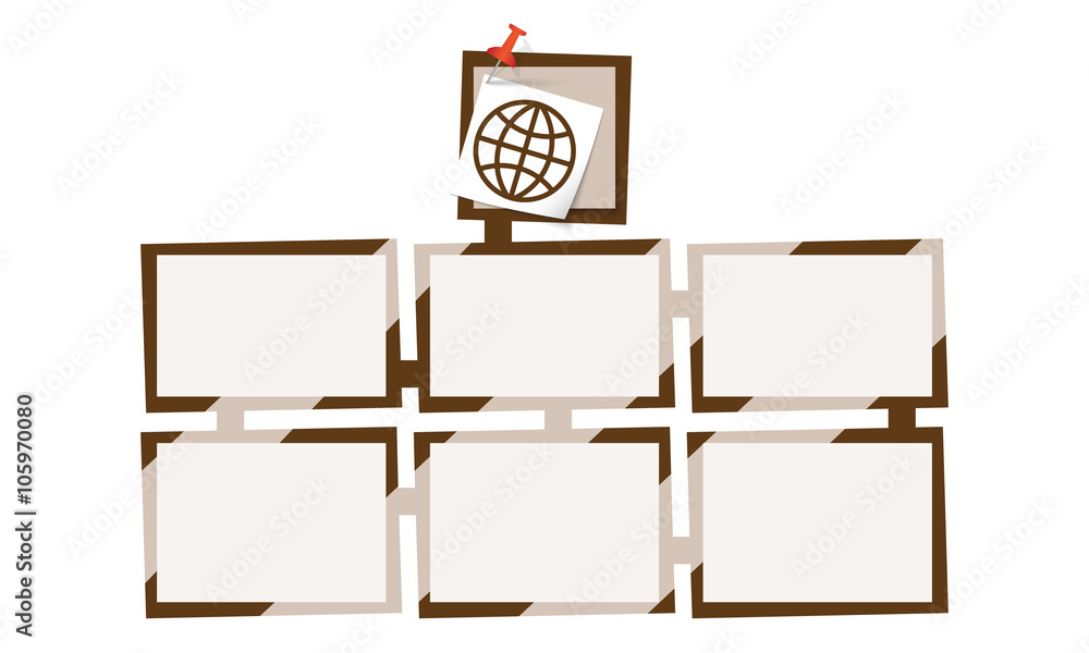 Poster six abstract text boxes for your text and globe icon