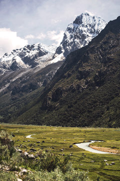 Bautiful snowy mountains in Huaraz, Peru, South America.