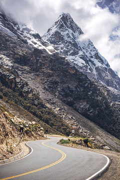 Bautiful snowy mountains in Huaraz, Peru, South America.