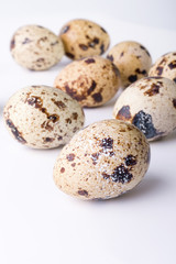 Quail eggs are not a white background image. Food with space for text