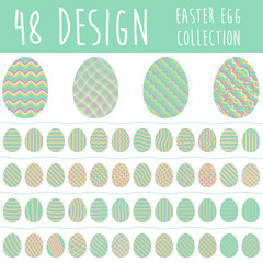Easter egg collection with 48 different colorful modern design isolated on white background. Set of easter eggs.