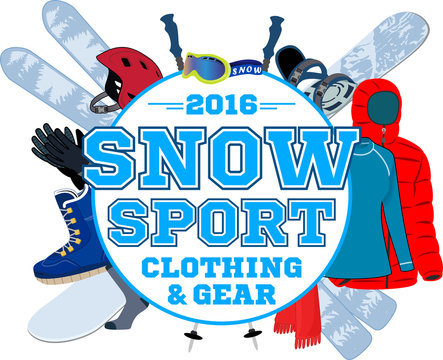 vector snowsport gear store emblem logo with type design and clothing and equipment