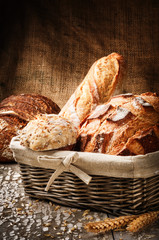 Freshly baked bread in rustic setting