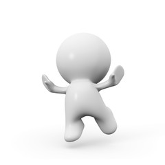 cute white 3d person is jumping for joy and happiness 
