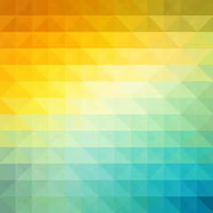 Abstract geometric background with orange, blue and yellow triangles. Summer sunny design.