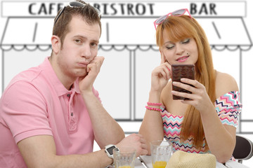  young couple with problems, woman phone