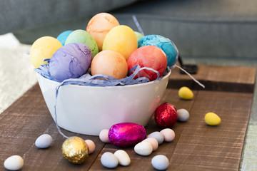 Colored Easter Eggs In A Bowl