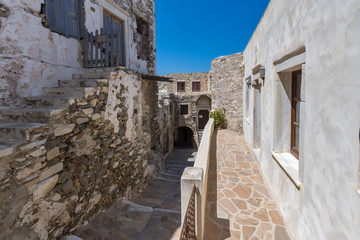 Fototapeta na wymiar Stone houses in the fortress in Chora town, Naxos Island, Cyclades, Greece