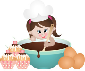 Little girl baking cupcakes
