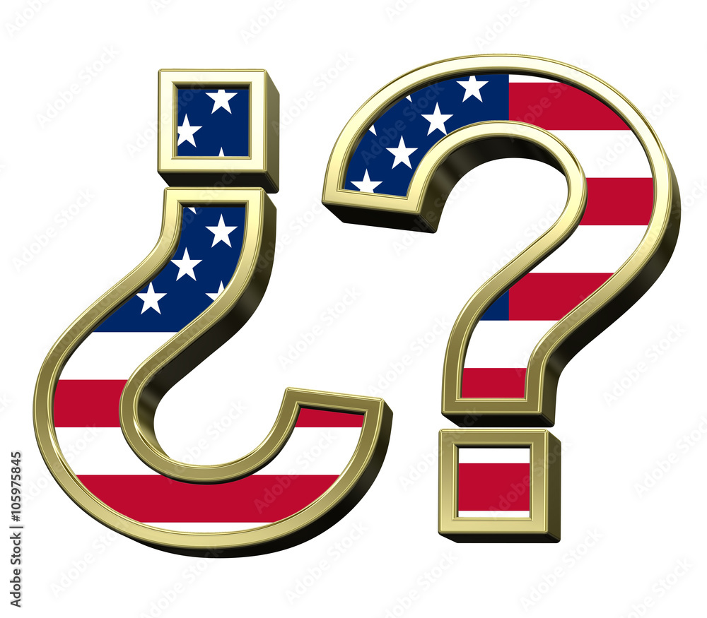 Fototapete question mark from american flag alphabet set isolated over white. computer generated 3d photo rende