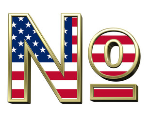 Number sign from american flag alphabet set isolated over white. Computer generated 3D photo rendering.