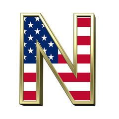 One letter from american flag alphabet set isolated over white. Computer generated 3D photo rendering.