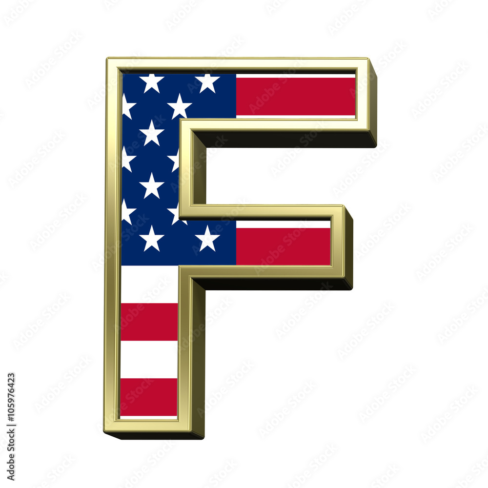 Fototapete one letter from american flag alphabet set isolated over white. computer generated 3d photo renderin