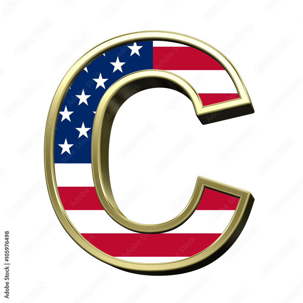 Fototapete one letter from american flag alphabet set isolated over white. computer generated 3d photo renderin