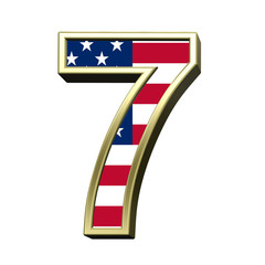 Number from american flag alphabet set isolated over white. Computer generated 3D photo rendering.