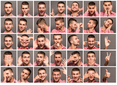 Collage of handsome man with emotions