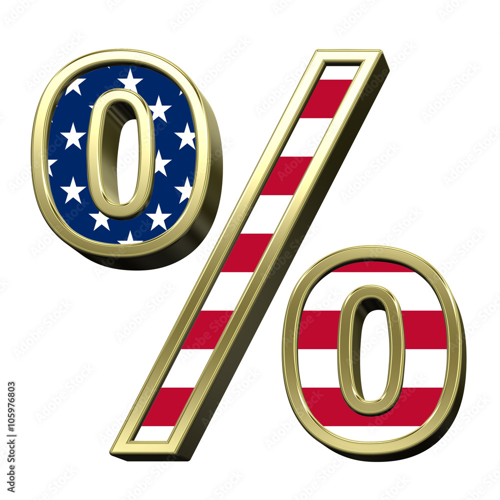 Fototapete percent sign from american flag alphabet set isolated over white. computer generated 3d photo render