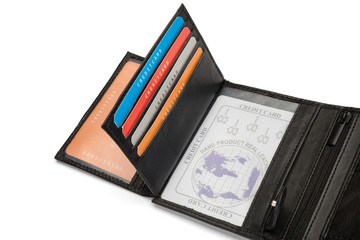 Card Holders and ID Window of Black Leather Wallet