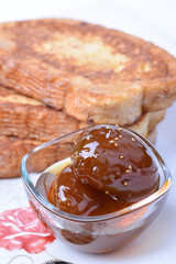 Fried bread slices. Bulgarian breakfast.
