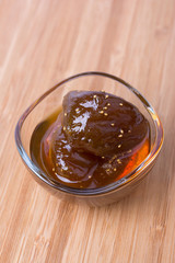Homemade fig jam in a glass bowl
