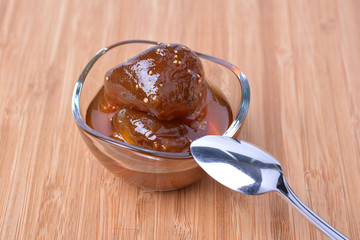 Homemade fig jam in a glass bowl
