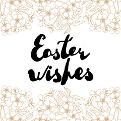 Easter greeting card. Cherry blossoms with handwritten text "Easter wishes"