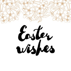 Easter greeting card. Cherry blossoms with handwritten text "Easter wishes"