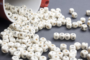 IDEA word formed by wood alphabet blocks. Wooden ABC