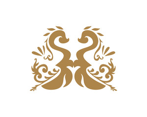 Gold Damask Ornamental Floral Logo 