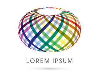 Abstract Shape, Building, designed using colorful ribbon line