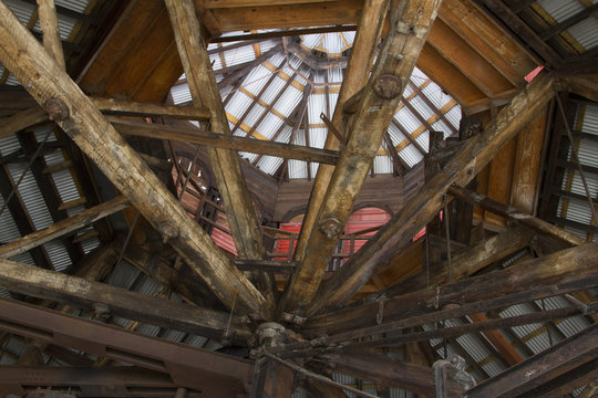 Wooden rafters and steel beams