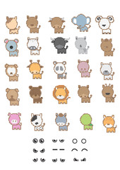 Characters animal pixel set ; Vector Illustration