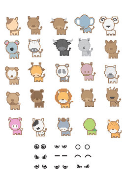 Characters animal pixel set ; Vector Illustration