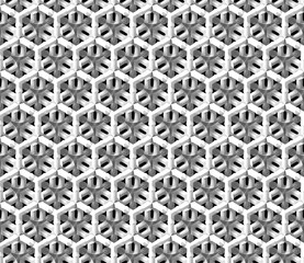 seamless grid made of connected white polygonal objects in front of a black background