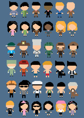 Collection characters pixel ; Vector illustration