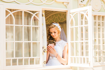 bride looking through the window