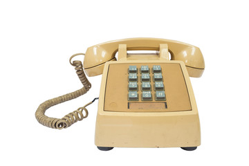 older 80's phone front view isolated white. old house phone